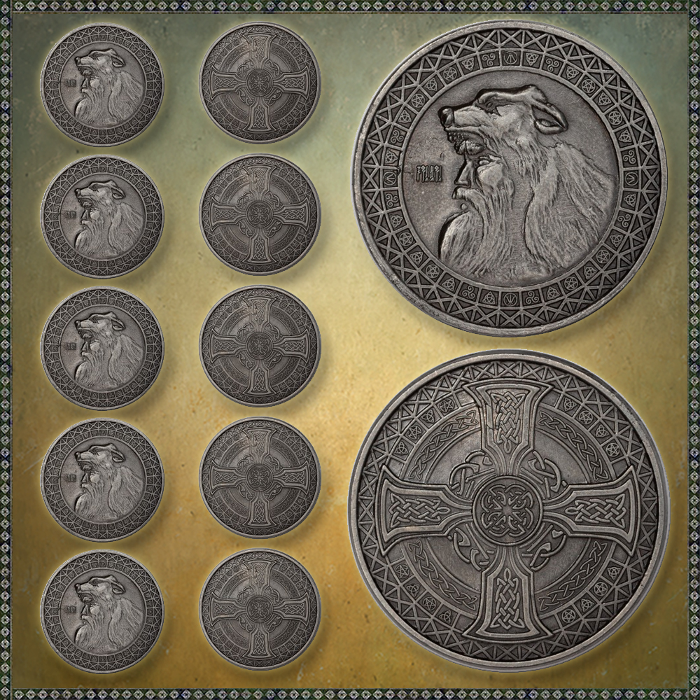 LARP-Erdenmünzen, 10er Pack, silbern