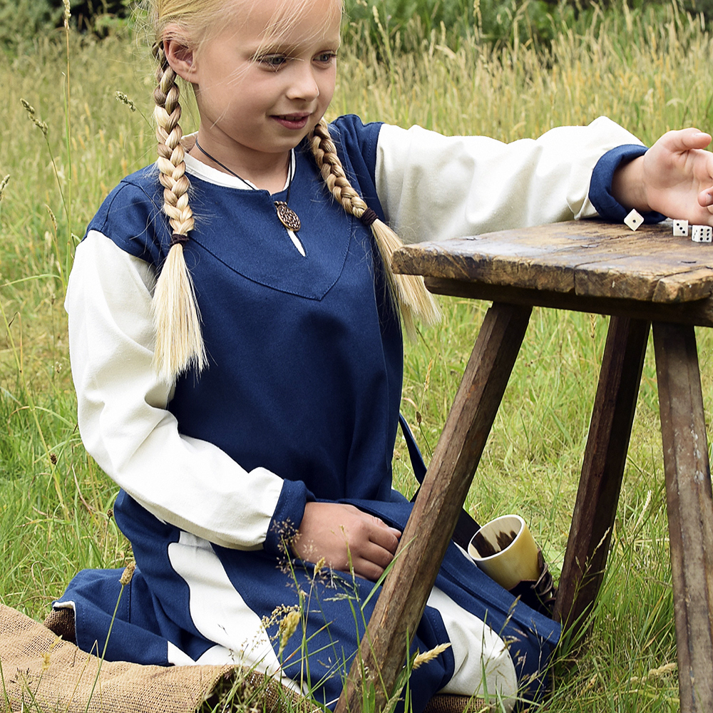 Kinder-Wikingerkleid Solveig, blau/natur